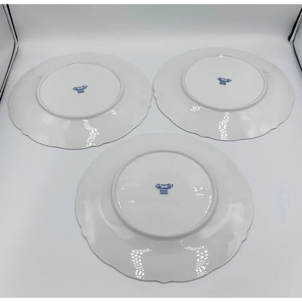 Danube 1950's Blue Onion Blue & White 3pc Dinner Plate Set Ribbon Hallmark Logo